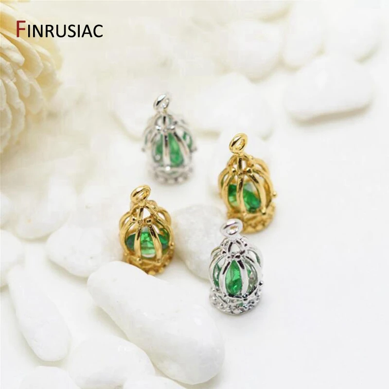Creative Inside Green Zircon Crystal Cage Pendant For Jewellery Making Components, DIY Charm Bracelet Necklace Earrings