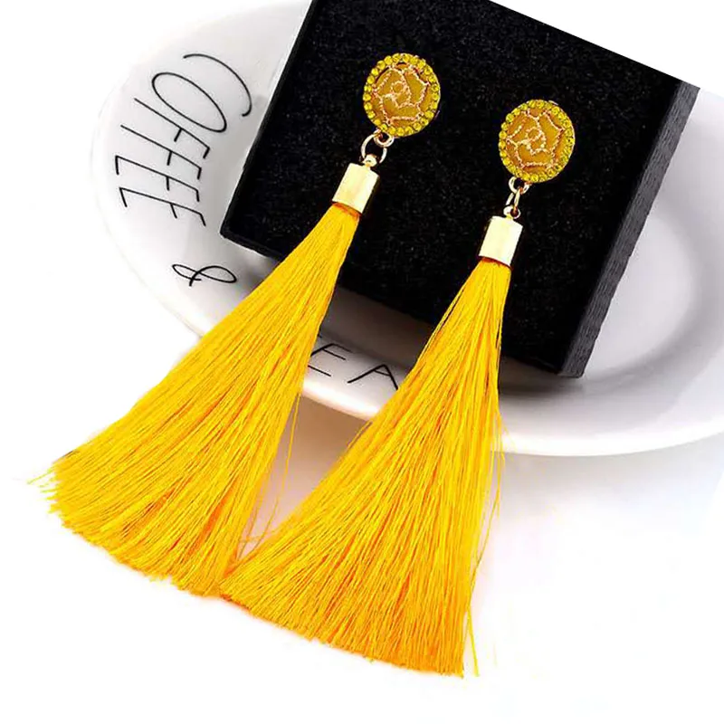 Bohemian tassel crystal long earrings female red cotton silk fabric tassel earrings 20202021 fashionable female jewelry