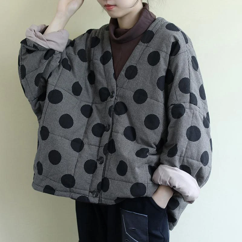 Imagem -06 - Outono Nova Moda Feminina Jaquetas Roupas Soltas Casual Grosso Algodão Cabolsa Manga Longa Polka Dot Cabolsas S587