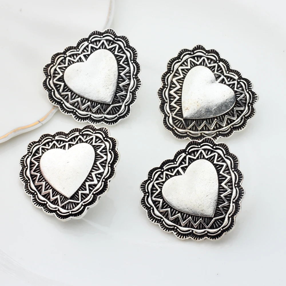 3pcs/lot 38MM Retro Zinc Alloy Button   Big Heart Decorative Buttons Charms Pendants For DIY Finding Accessories