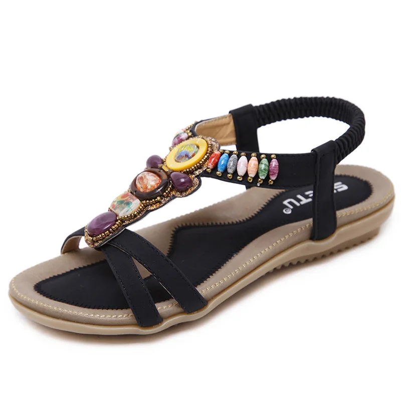 Casual Women\'S Sandals Dresses Bohemian Beach Woman Shoe 2021 Summer Ethnic String Bead Female Sandal Big Size 35 37 39 41 43 45