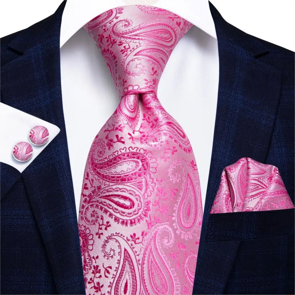 Hi-Tie New Fashion Business Pink Paisley 100% Silk Men's Tie NeckTie 8.5cm Ties for Men Formal Luxury Wedding Quality Gravata