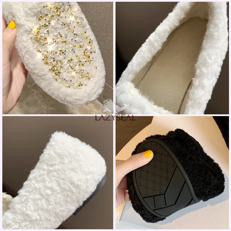 LazySeal inverno caldo Bling donna Flat Snow inverno peluche pelliccia mocassini femminili pelliccia sintetica scarpe Casual femminili appartamenti