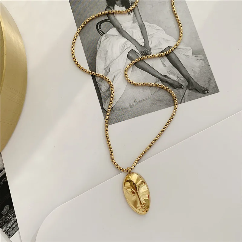 Fashion Abstract Mask Long Necklace 316 L Stainless Steel 18 k Gold Plating Woman Girl Gift Accessory Factory Wholesale