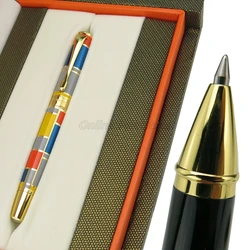 Hero 767 Art Red Blue Yellow Squares Refillable Roller Ball Ballpoint Pen Gold Trim Professional Office Stationery Writing Gift
