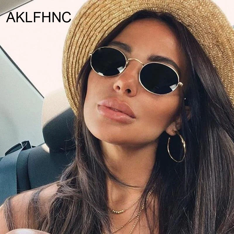 Small Oval Mirror Sunglasses Woman Pink Luxury Brand Designer Eyewear Shades Ladies Alloy Black Sun Glasses Female UV400