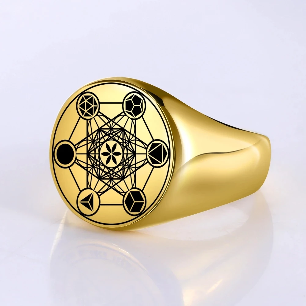 COOLTIME Stainless Steel Archangel Metatron Solomon Punk Rings for Men Angel of Life Seal Rings Viking Jewelry Trend New