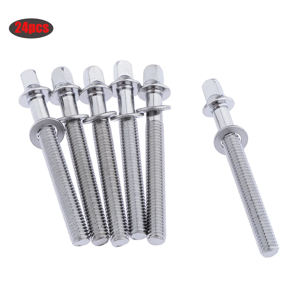 35mm 40mm 45mm 50mm Imperial 7/32 Drum Tension Rod with Washers Drum Screws Tom Drum Hoop Bass Drum Hardware Silver Color 24pcs