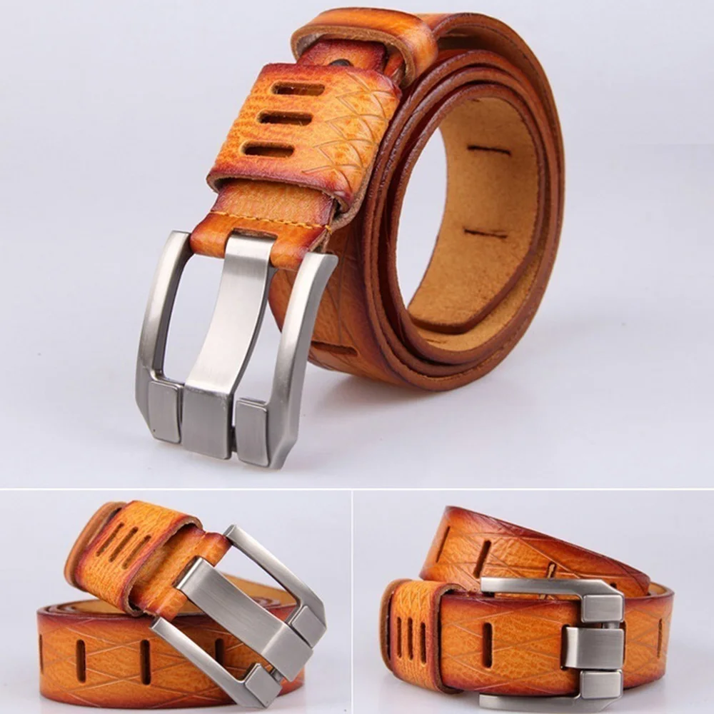 

Men's Casual Leather Belts Hollow Design Women Men's Square Buckle Belt