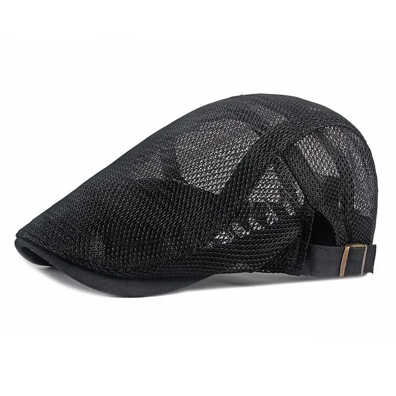 Polyester Summer Fashion Joker Solid Color Mesh Newsboy Caps Flat Peaked Cap Boy and Girl Painter Beret Hats 01