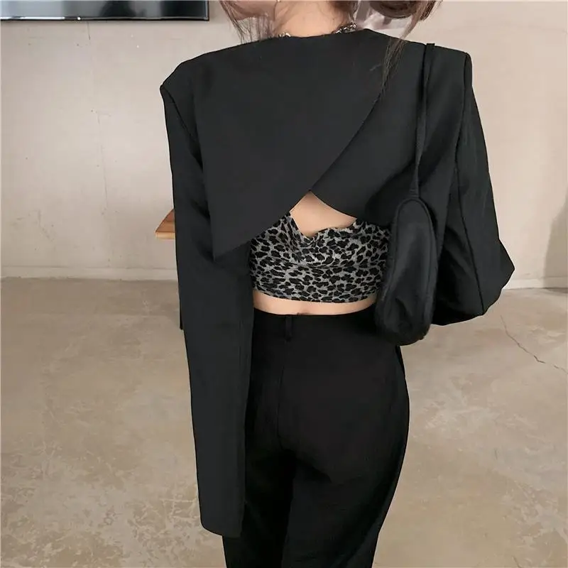 Basic Jackets Women Black Cropped All-match Sexy Design Simple Pure Stylish Outwear Korean Style College Newest Ladies Clothing