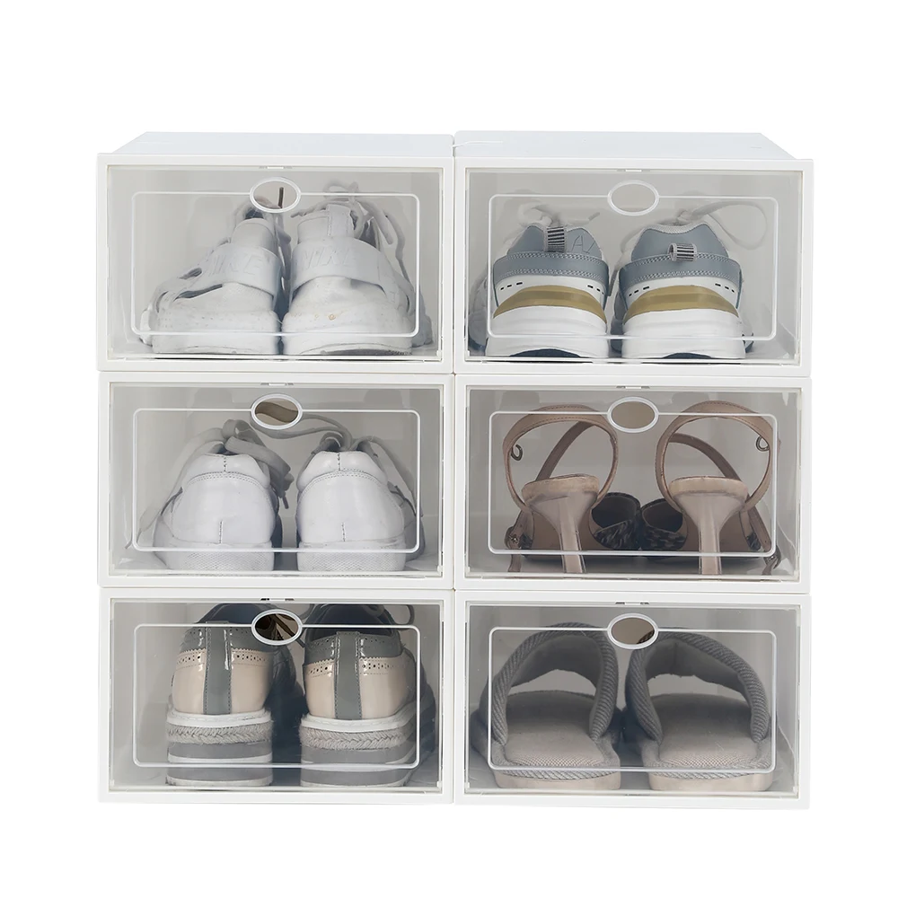 Transparent Shoe Storage Boxes 36 Pack Clear Plastic Stackable Set Clamshell Design Convenient Practical Portable White US-Stock