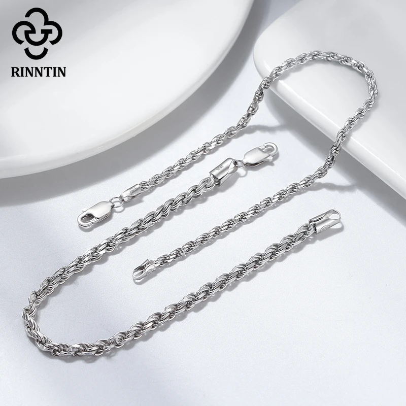 Rinntin 925 Sterling Silver Italian 2.3mm/3.3mm Diamond-Cut Braided Rope Chain Bracelet for Men Women Bracelets Jewelry SB101