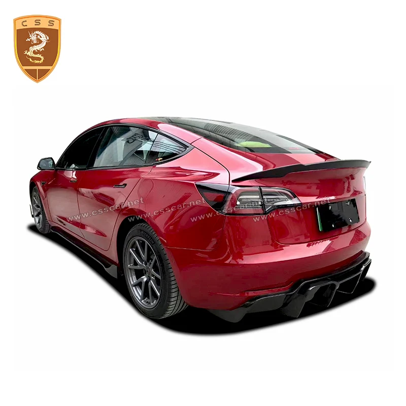 CSS CARBON Front Bumper Molding Lip Spoiler Cover Rear Diffuser Lip Body Kits For Tesla Model 3  V Style