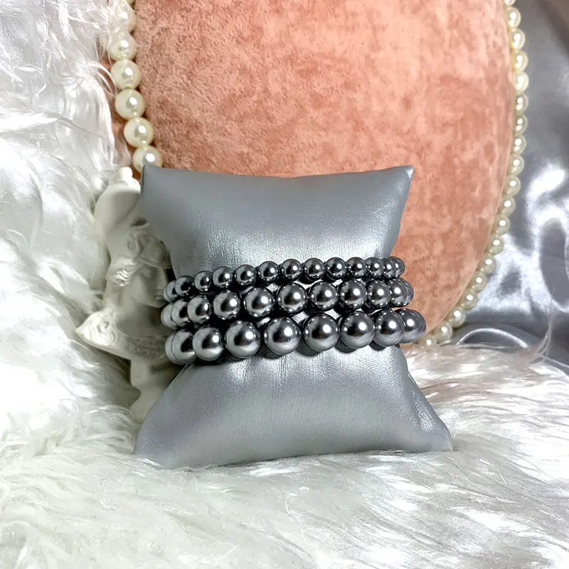 SHENSS Quality Imitation Pearl Bracelet Elastic Women\'s Bracelets of Various Sizes Light Gray Color