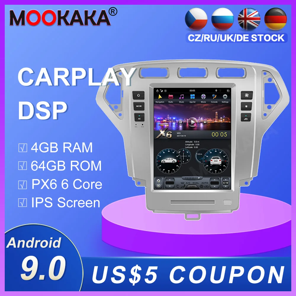 Carplay Dsp Android 9.0 Px6 Vertical Radio Car Multimedia Player Stereo Gps Navigation For Ford Fusion Mondeo 2007-2010