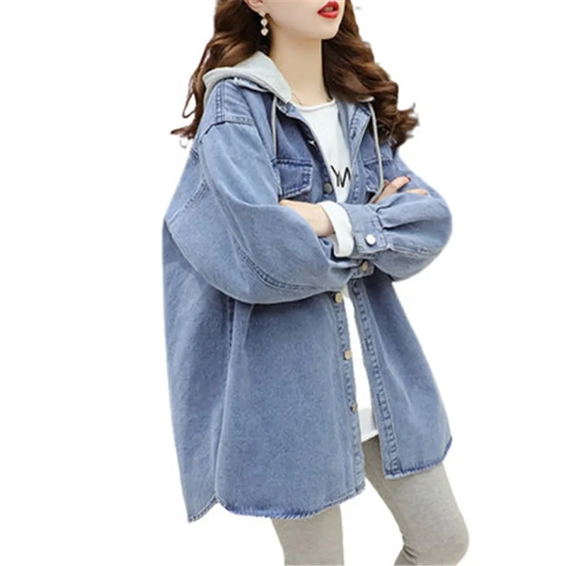 Denim jacket women's wild spring and autumn 2022 new Korean loose hooded mid-length cardigan basic coat A430