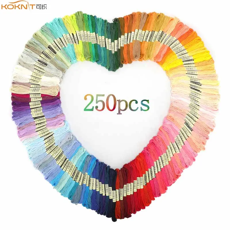 KOKNIT 100/150/200/250pcs Cross Stitch Threads Floss Random Rainbow Color Sewing Skeins Embroidery Thread Skein DIY Sewing Tools