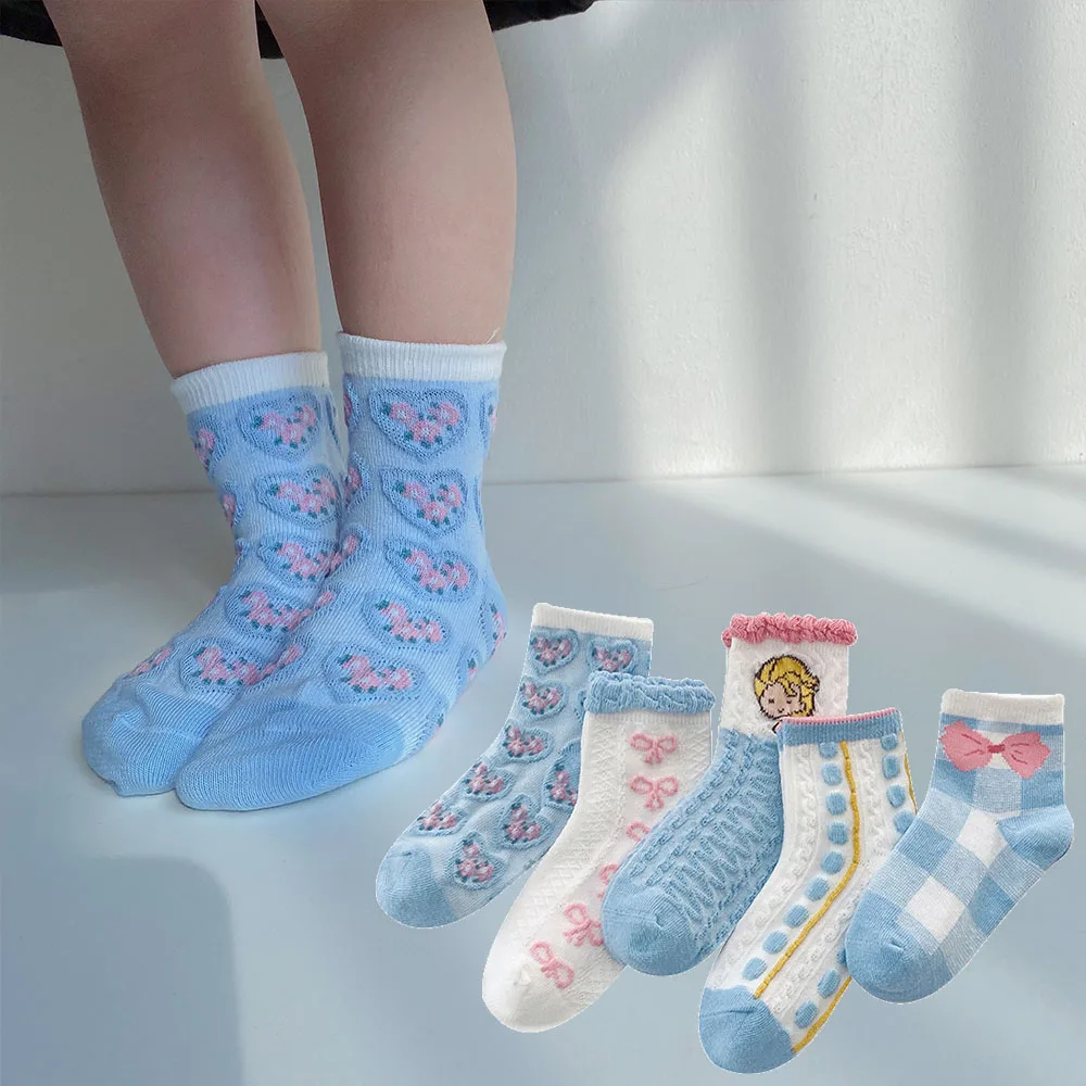 

5 Pairs Lot Children Cotton Short Socks With Print Kid Toddlers Baby Girl Boy Summer Mesh School Cute Funny Kawaii Sock Drawings