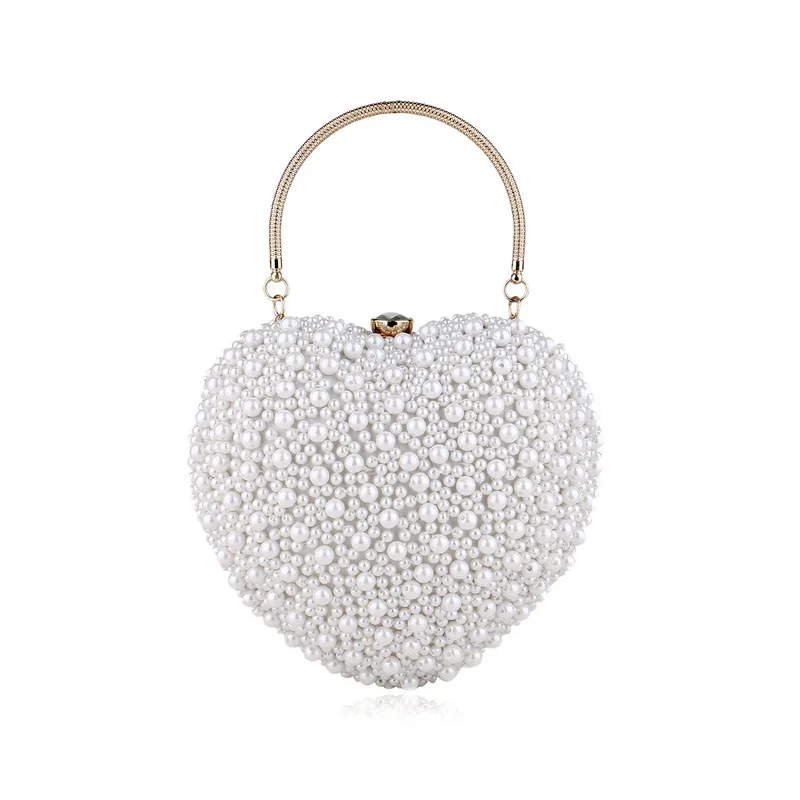 Bolso de noche con diseño de corazón para mujer, cartera pequeña con cuentas para boda y día, bolso de hombro femenino con perlas