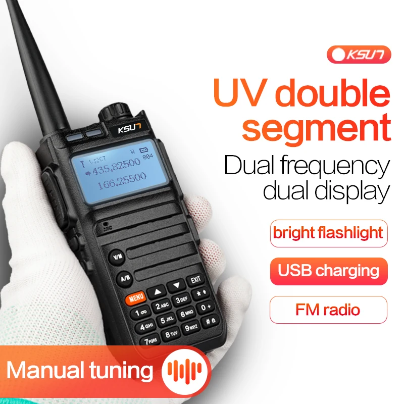 

KSUN UV3D Walkie Talkie Professional CB Radio Station Two Way Radio Transceiver 8W VHF UHF Portable Hunting Ham Radio