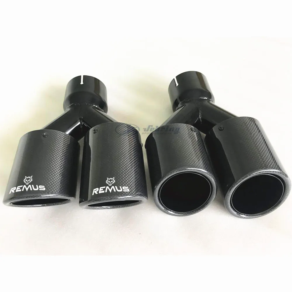 REMUS 1PC Car Modification Universal Dual Glossy black Automobile Exhaust pipe MUFFLER  pipe  carbon fiber exhaust tip universal