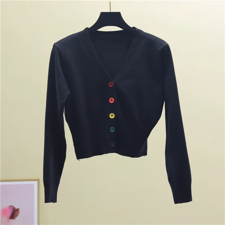 Women's Knitted Sweaters Autumn Spring Short Cardigans Single Breasted V-Neck Casual Short Jacket Female Solid Jackets Jumpers