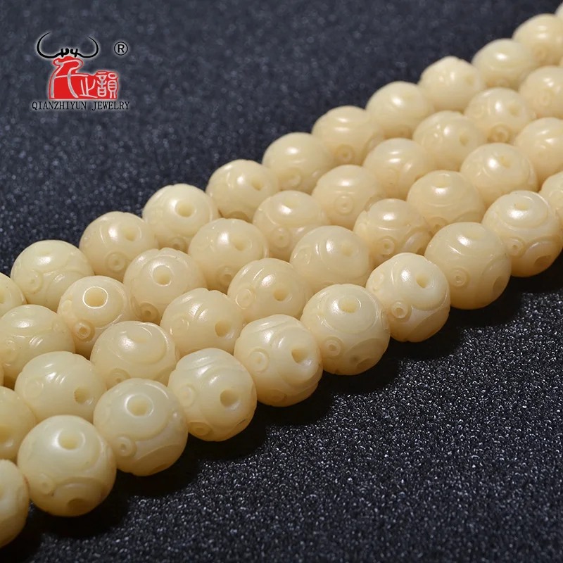 GZ-029 20PCS Yak Bone prayer beads Carved Bead Necklace DIY Scatter Beads Handmade Natural bone beads Hand-chain beige white