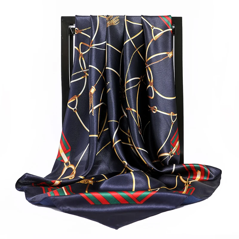 fashion 90*90cm Silk Scarf Women Bandanna Printed Head Square Wrap Handkerchief Shawl Pareo Muffler Foulard Hijab female lady