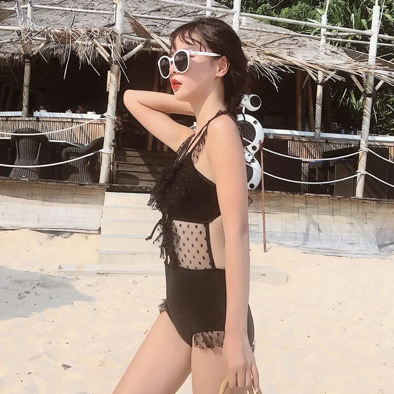 Abdeckung-up Frauen Sommer Schlank Sexy Spaghetti-strap Badeanzüge Teenager Backless Mode Süße Bandage Rüschen Koreanischen Stil Weibliche chic