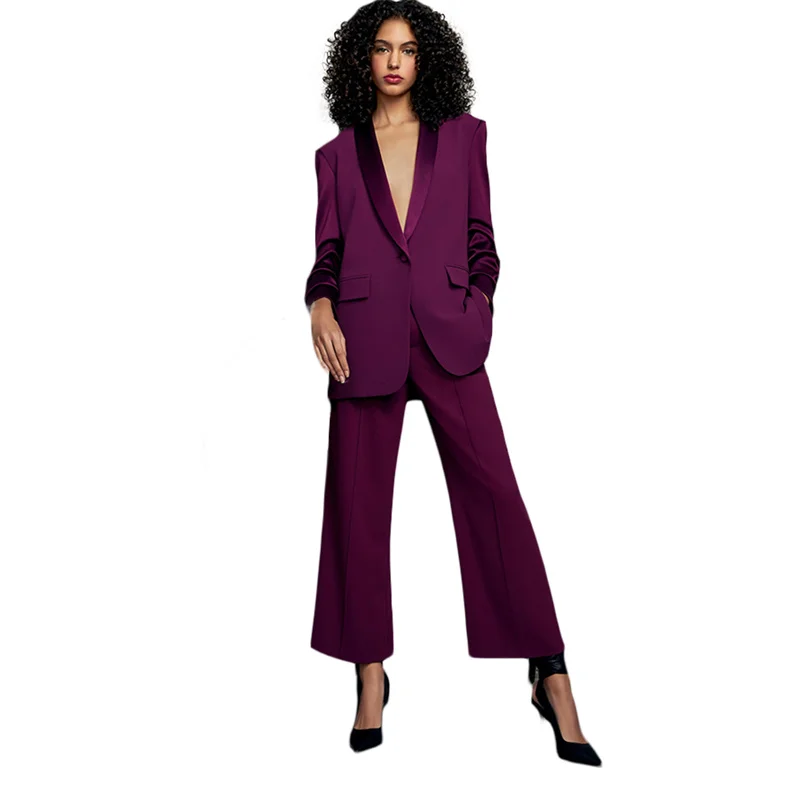 Imagem -03 - Oversize Uva Mulher Smoking Pantsuits Outono Botões Blazer Mais Ampla Zíper Calças Compridas Oficial Senhora Ternos Feitos sob Encomenda