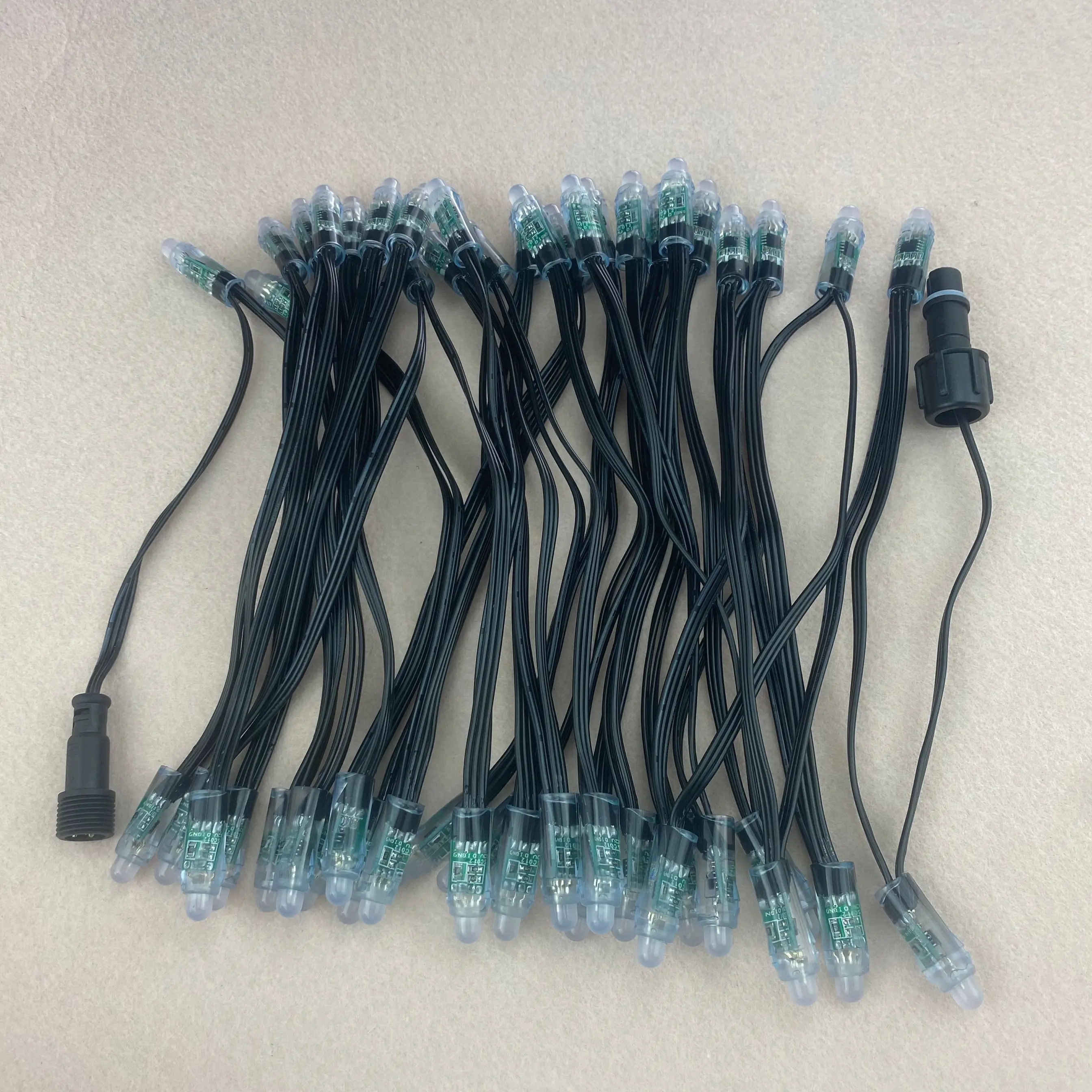 20cm(8 inches) spacing 50nodes bullet RESISTOR DC12V addressable 12mm WS2811 led pixel string;all BLACK 18AWG wire,IP68