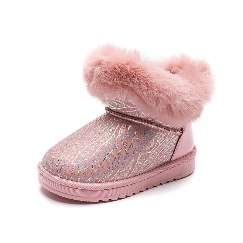 Botas de nieve para niños y niñas, botas de princesa cálidas, gruesas, de algodón y piel mullida, clásicas, antideslizantes, de goma, invierno, 2023