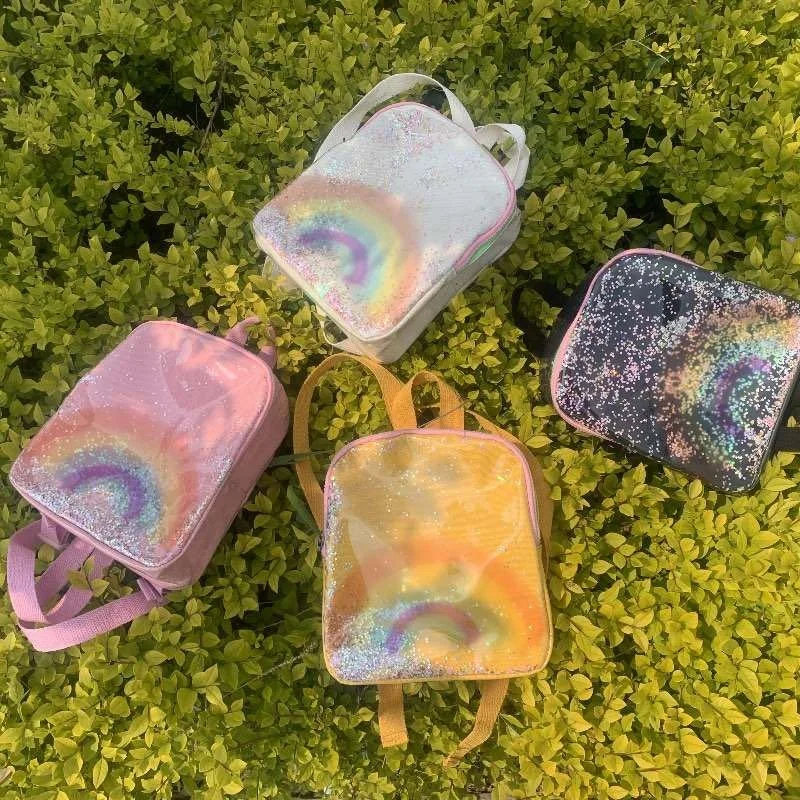 New Plush Transparent Sequins Rainbow School Bag Kindergarten Children Backpack Color Letter Ornament Backpack