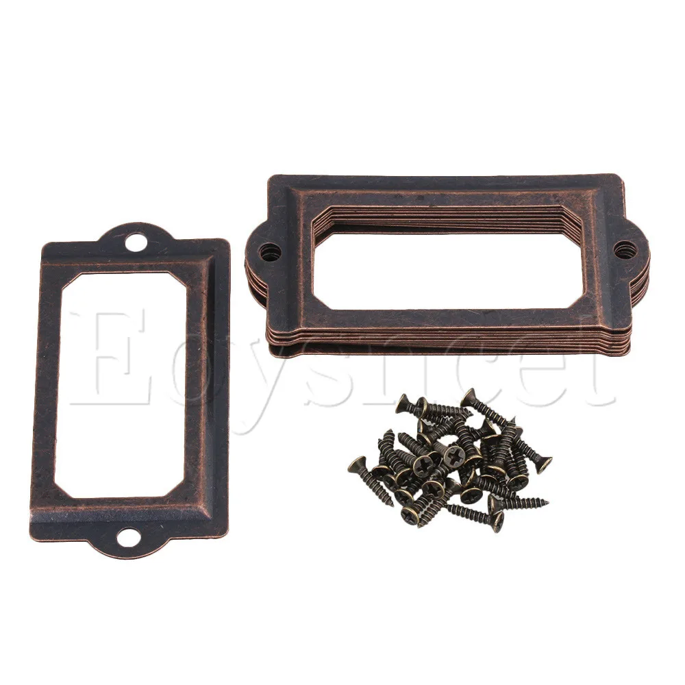 10pcs Antique Red Bronze Iron Drawer Label Frame Card 70x33mm