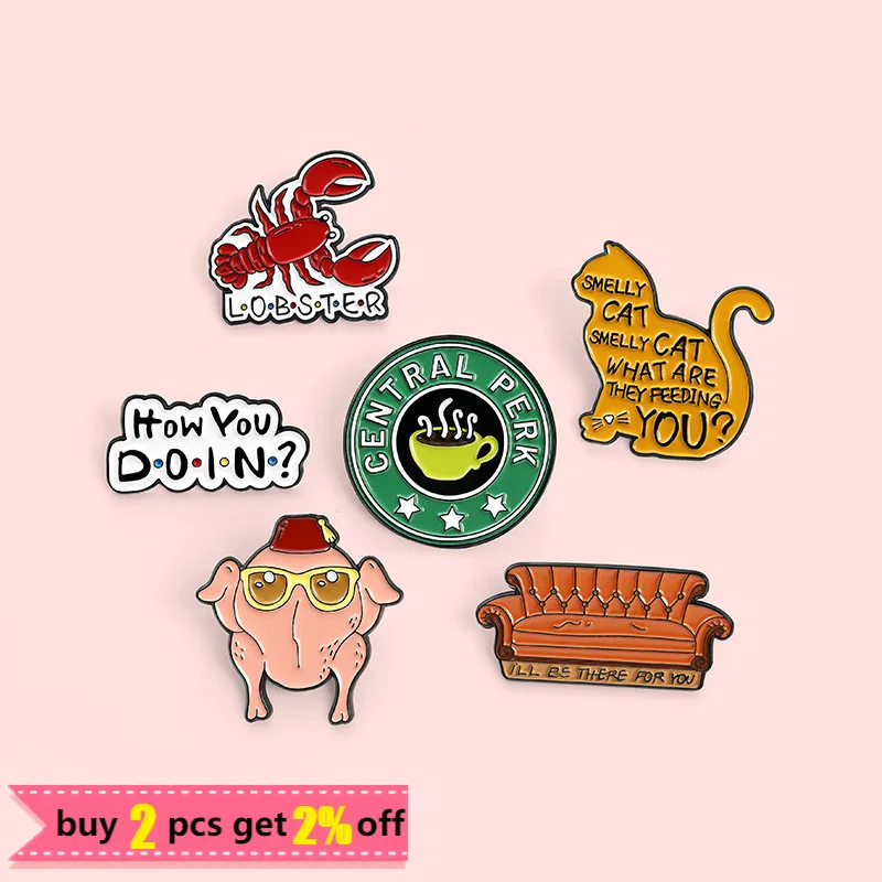 Fun Nostalgic Movie Enamel Pin Sofa Coffee Lobster Cat Roast Chicken Club Brooch Shirt Lapel Badge Fashion Pins Gift Wholesale