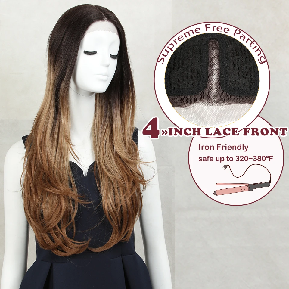 

Magic Synthetic Lace Wig 30"Inch Middle Part High Temperature Fiber Ombre Blond Long Natural Hairline Body Wavy Wig For Women