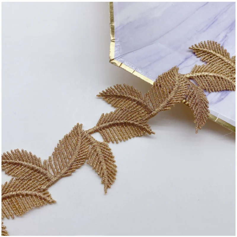 

Water Soluble Lace Trim for DIY Garment, Golden Leaves Thread, Needlework Sewing Accessories, Necklace Material, 19 Yards ,340