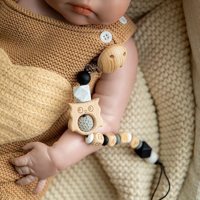 1pcs Baby Handmade Pacifier Chain Clip Dummy Nipples Holder Clips Wooden Pacifier Chain Clips Personalized Dummy Clip for Baby