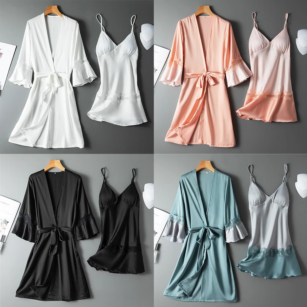 Patchwork Bride Bridesmaid Wedding Robe Satin Robe Set For Women Sleepwear Bathrobe Sexy Nightdress Home Dressing Gown