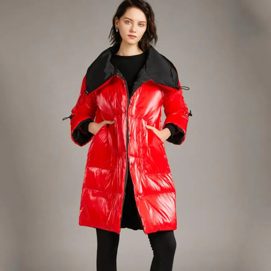 7XL fashion hit color glossy white duck down coats female fashion oversized warm hooded down parkas F523 dropshiping