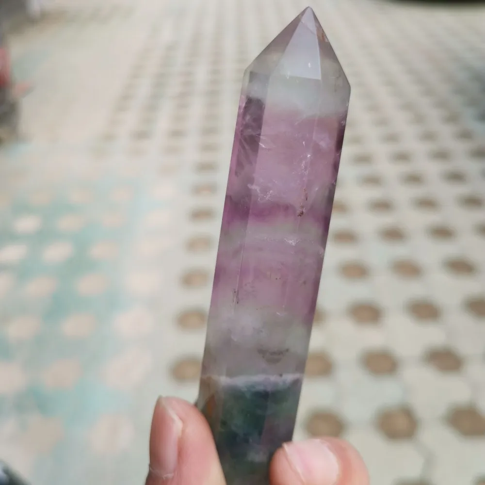 

Natural Pink Purple green fluorite crystal point Healing Stone Hexagonal Prisms crystals towers 105-125mm Home Decoration Chakra