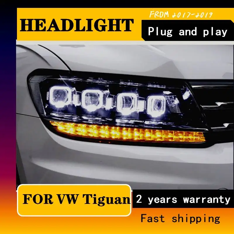 Car Styling For VW Tiguan L LED Headlight 2017 2018 2019 Head Lamp DRL Signal Projector Len Sangel Eyes Auto Automotive