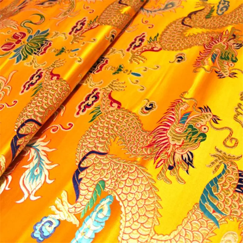 CF1136 Chinese Dragon Jacquard Silk Brocade Fabric, Red, Golden, Blue, Cheongsam Clothes, Dress, Jacket, DIY Sewing Silk Fabrics