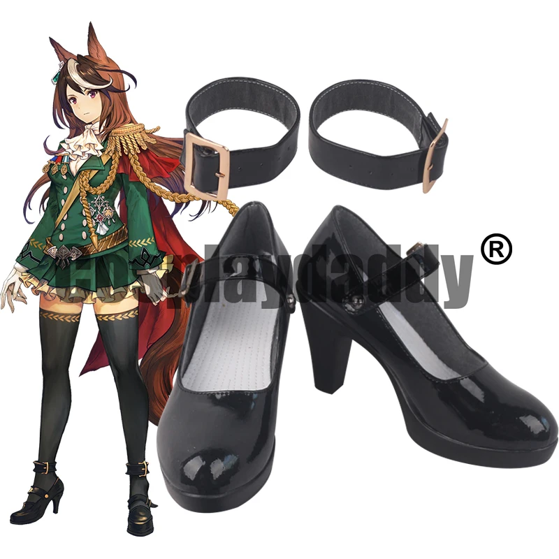 

Uma Musume: Pretty Derby Traincent Academy Symboli Rudolf Emperor Race Ver. Cosplay Black Strap Heels Shoes S008