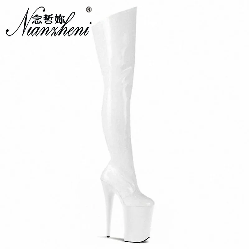 Sexy Platform Patent Leather Round Toe 20CM Over The Knee Women Boots 8 Inches High Stripper Heeled Pole Dancing Shoes Show Hot