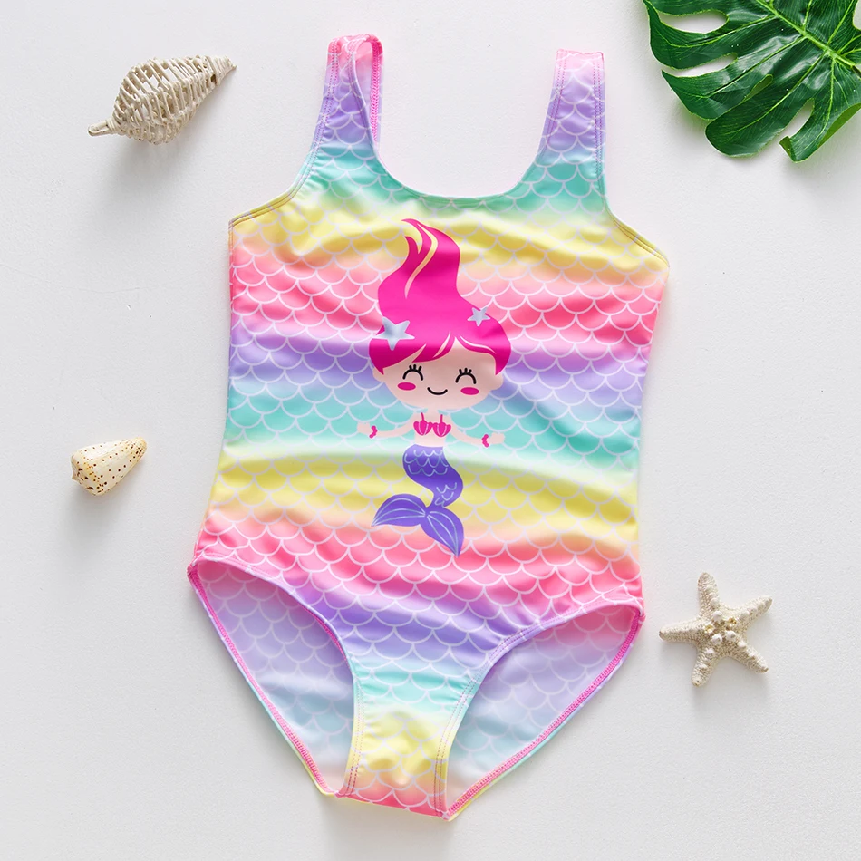 2~11Y Girls Swimsuit One Piece Girls Swimwear Rainbow print Children Swimwear Girls Swimming Outfit Kids Beachwear