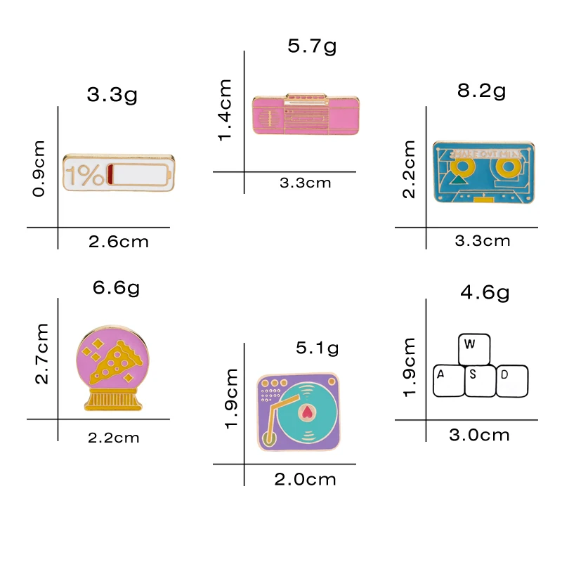 Ceative Cartoon Enamel Pins Battery Keyboard Tape Radio Record Player Fun Brooches Bag Hat Badges Clothes Lapel Pin Kids Gifts