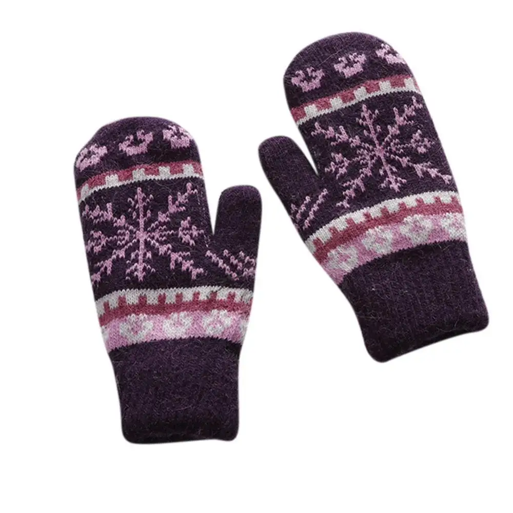 Fashion Lady Winter Warm Mittens Women Knitted Christmas Snowflake Plus Velvet Thick Driving Windproof Full Finger Gloves H52