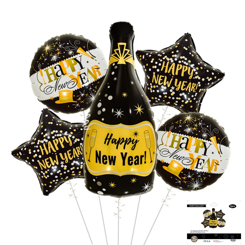 

New Champagne New Year Balloon Set Party Decoration Balloon 18 Inch Happy New Year Aluminum Film Ball